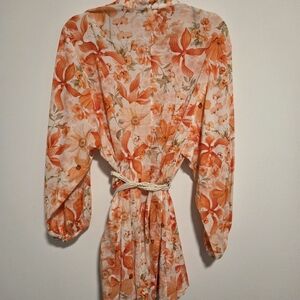 Floral Orange Mini Dress With Waist Tie